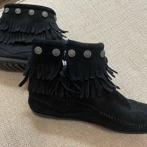 Minnetonka Black Suede Moccasin Booties